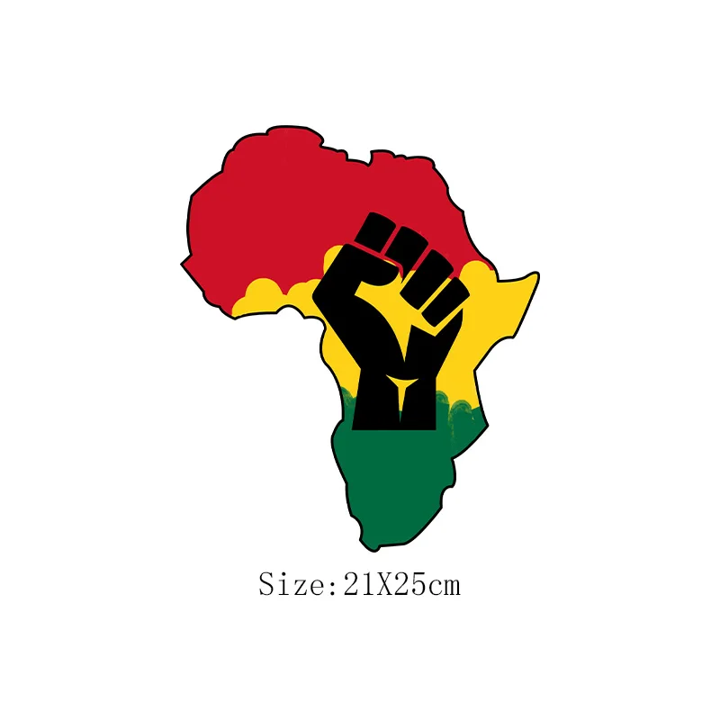 Africa Map Fist Patch Iron On Transfers Patch For Clothing Thermal Sticker On Clothes DIY Washable Non-Toxic Applique On T-Shirt