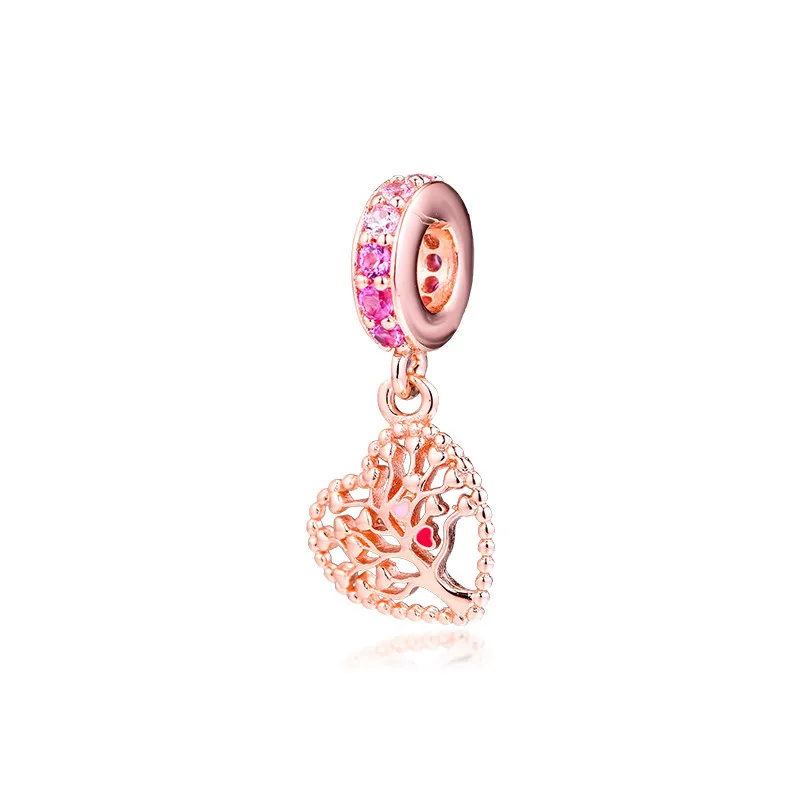 

Fashion Rose Golden Jewelry Tree Of Love Charm Fit Charms Silver 925 Bracelet Pave Stones Crystal Heart Beads for Jewelry Making