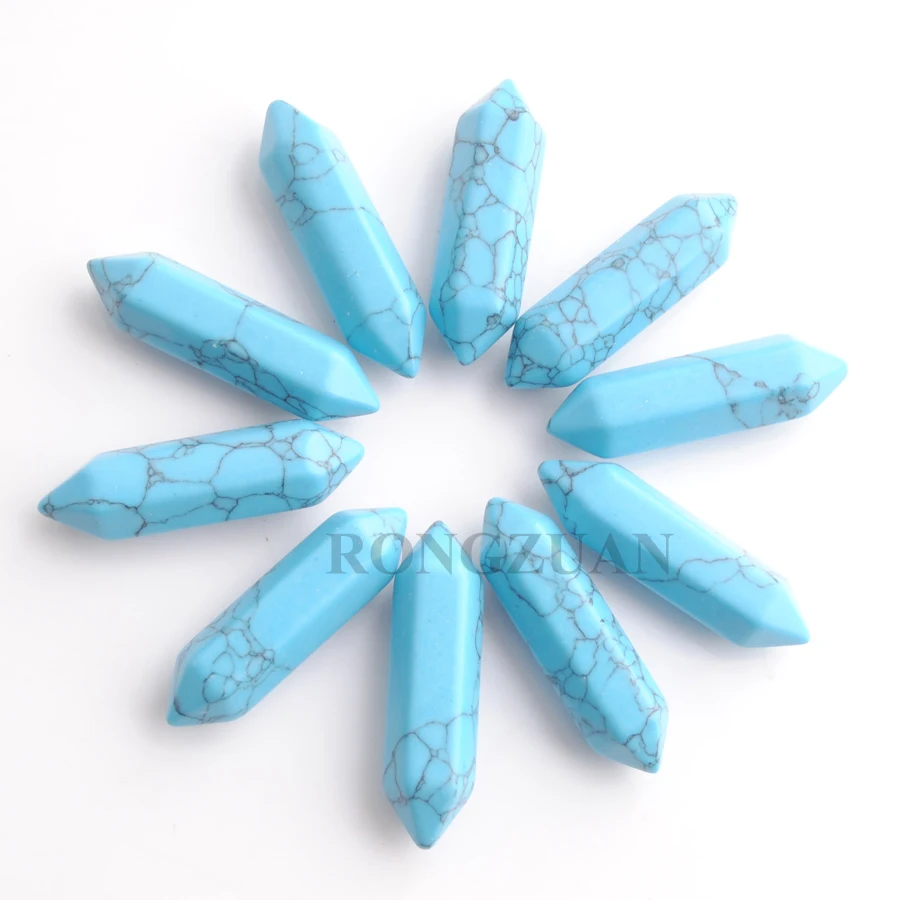 

Wholesale 10Pcs 30x8mm Blue Turquoises Hexagonal Pillar Reiki Chakra Stone No Hole Beads Accessories for Jewelry Finding TU3318