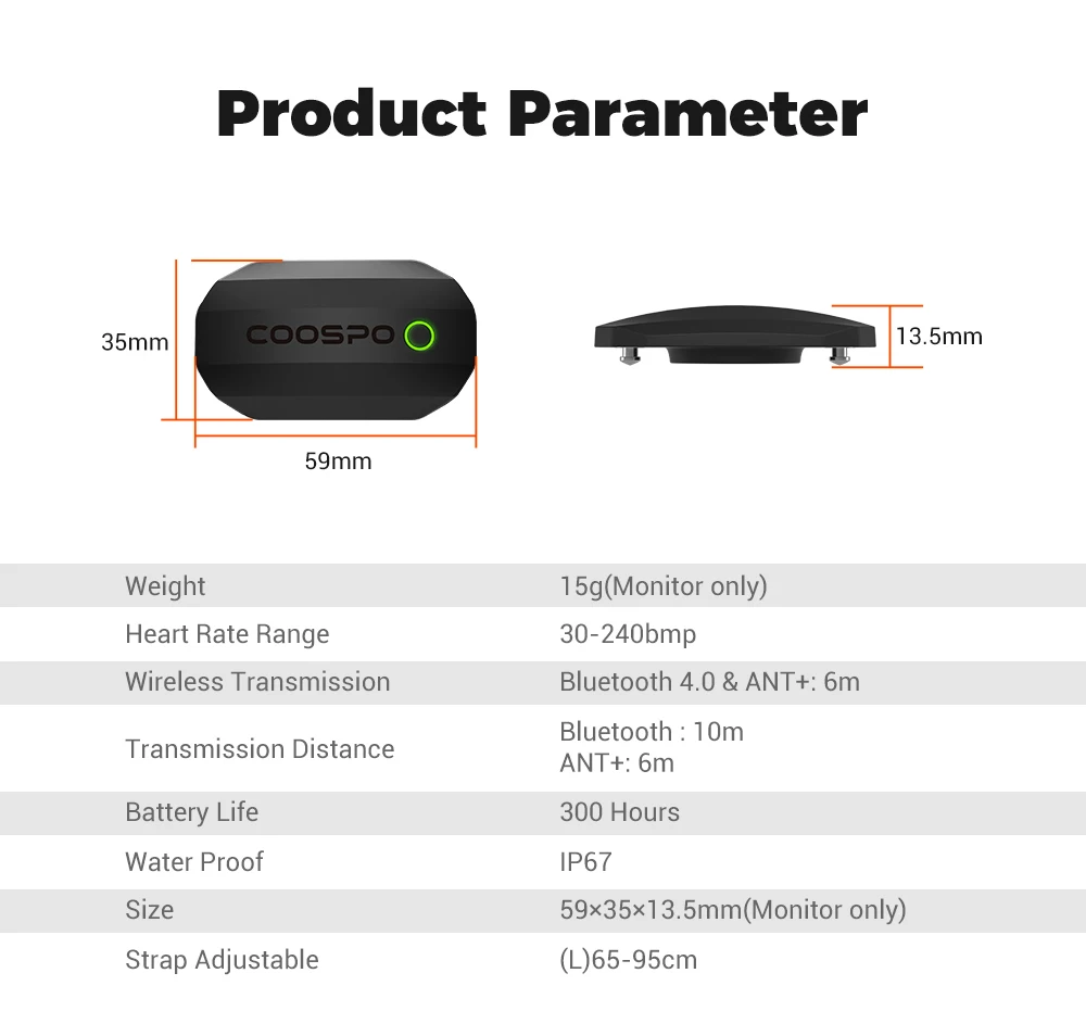 COOSPO H808S Herzfrequenzsensor Dual-Modus ANT Bluetooth mit Brustgurt Fahrradcomputer für Wahoo Garmin Zwift Sportmonitor – Detail 11