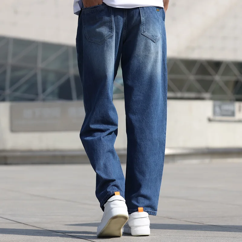 Summer Thin Section Breathable Straight Men Wide Leg Jeans Harem Hip Hop Blue Denim Daddy Pants Loose Baggy Skateboard Trousers