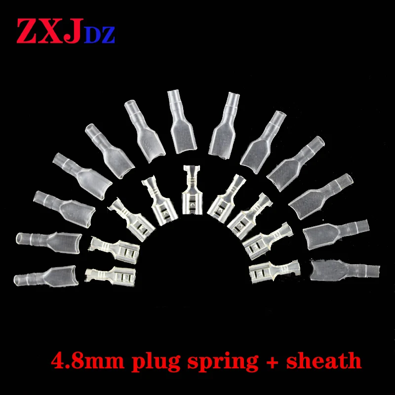 100 pieces 4.8mm plug spring terminal block cold pressed terminal copper galvanized with rubber sleeve brand new