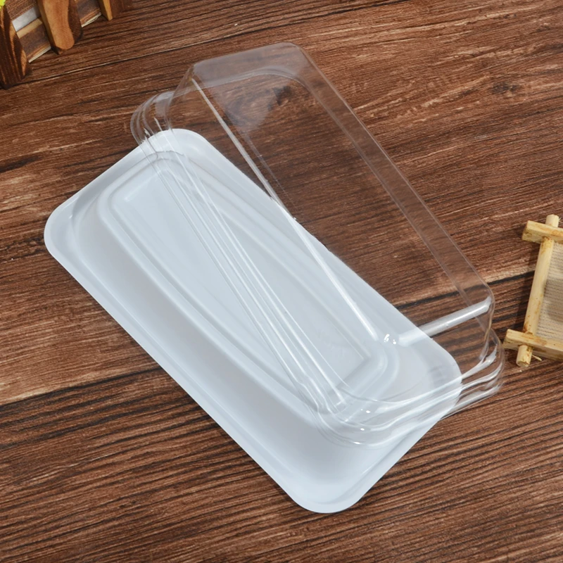 Plastic Blister Disposable Sushi Container with Unique Sticker Food Grade High End Bagasse rectangle Blister Cake Box