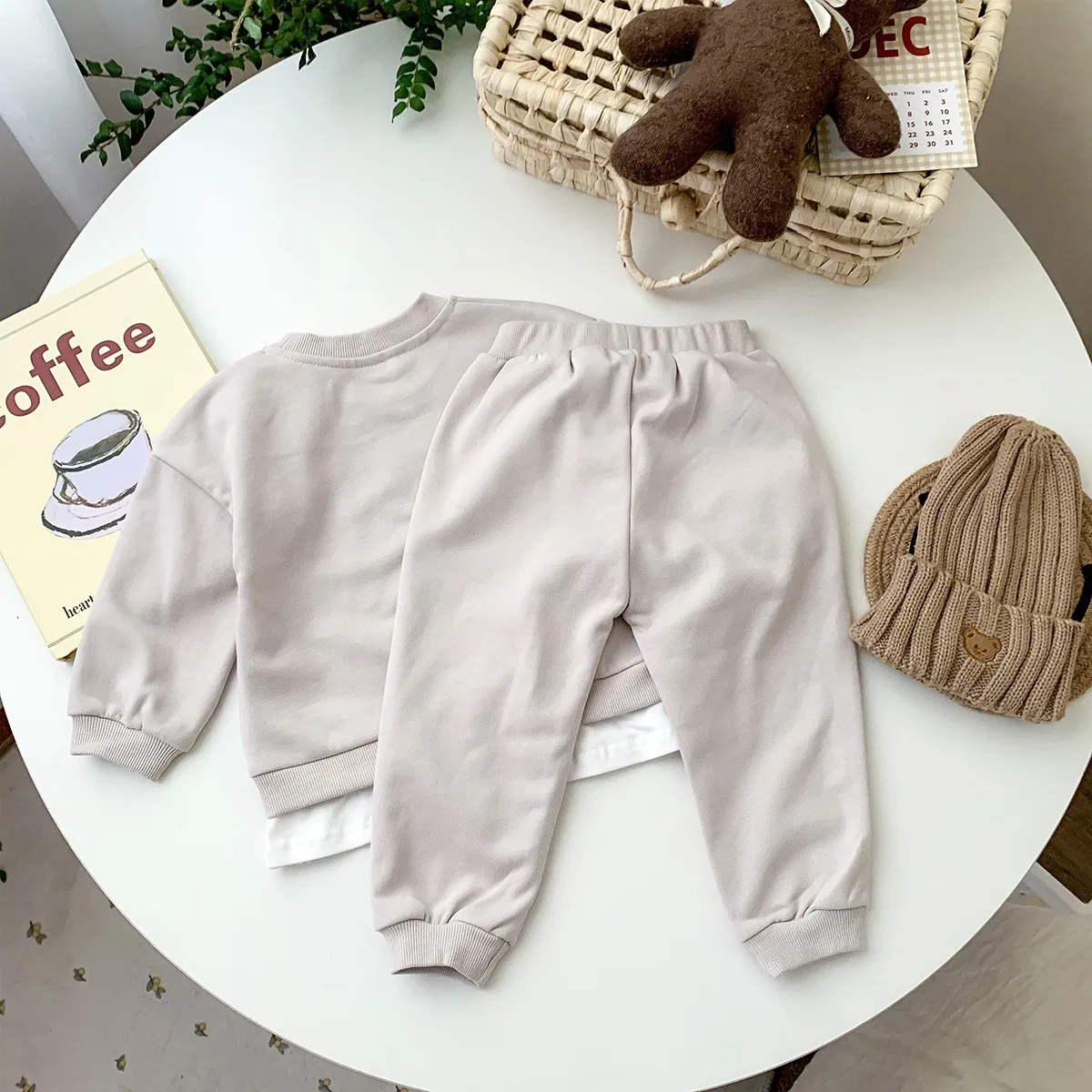 Toddler Outfits Baby Boy Tracksuit Cute Bear Head Embroidery Sweatshirt And Pants 2pcs Sport Suit Fashion Kids Girls Clothes Set