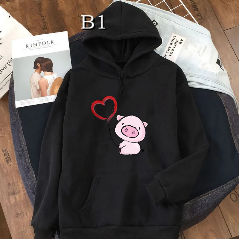 

Tops Female Kawaii Pink Pig Graphic Women 's Hoodie Harajuku Aesthetic sweater for Women Female Punk clothes oversized Hoodie