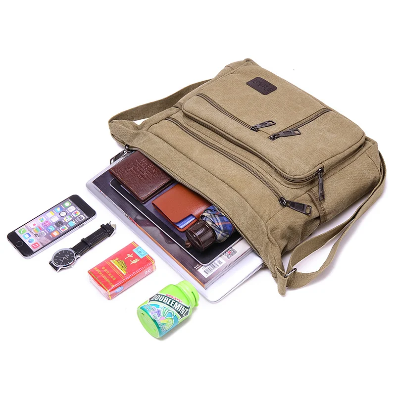 Male Shoulder Sling Working Bags Bookbag Briefcase Canvas Crossbody Shoulder Bag Men Zipper Casual Travel Messenger Pack