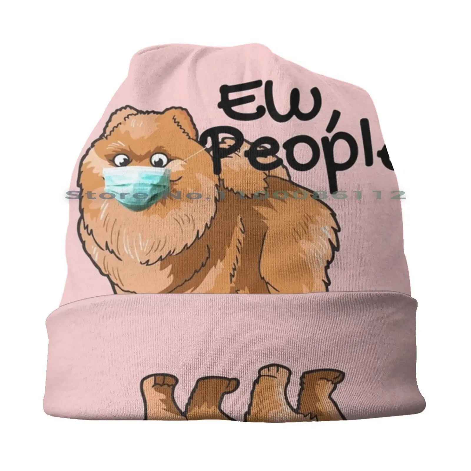 Funny Pomeranian Dog With Mask-Ew People-Mask Awareness Beanies Knit Hat Wear Sign Wear Awareness Social Distancing Sign Social