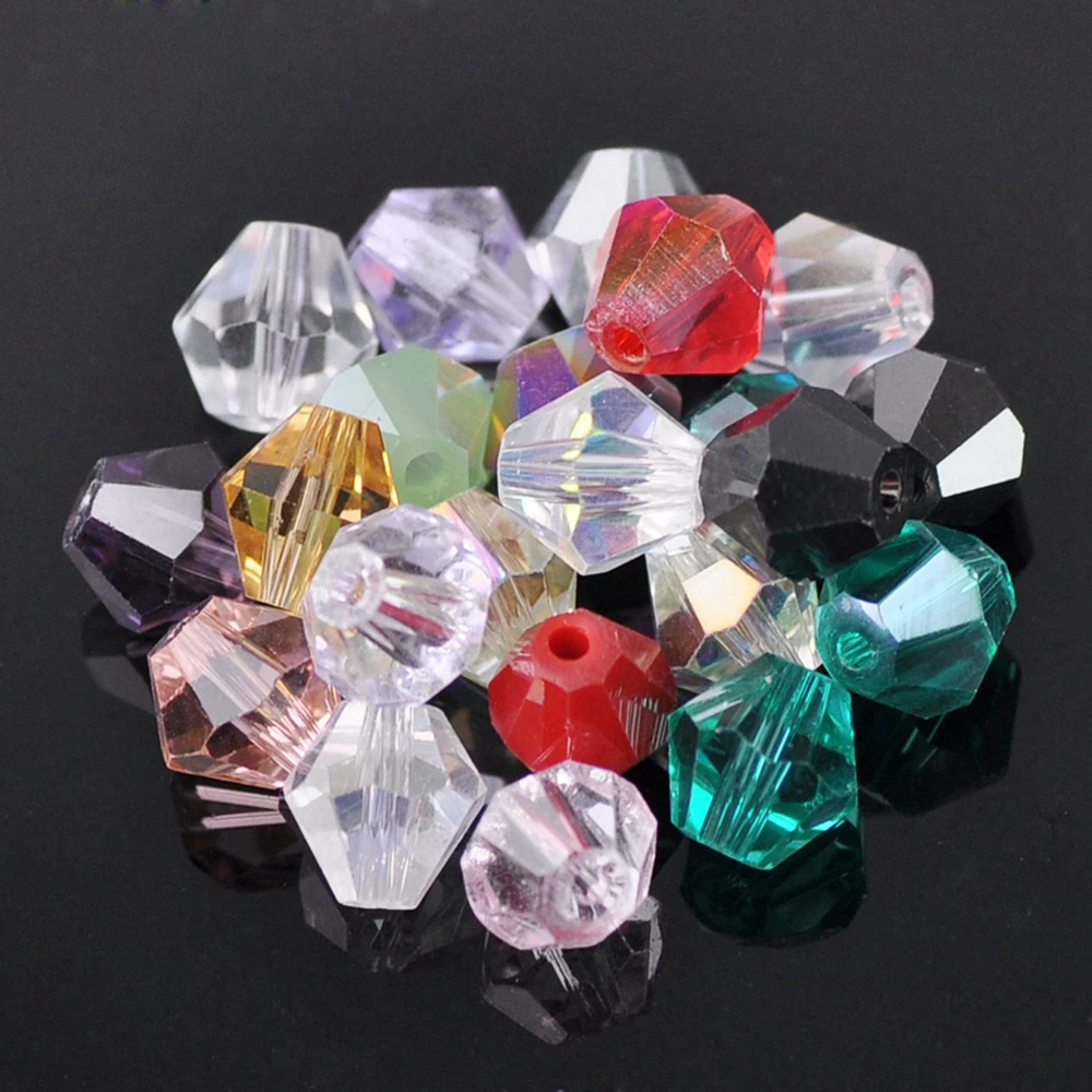 Pure Color Bicone Faceted Crystal Glass Loose Spacer Beads Lot Colors 3mm 4mm 6mm 8mm For Jewelry Making DIY