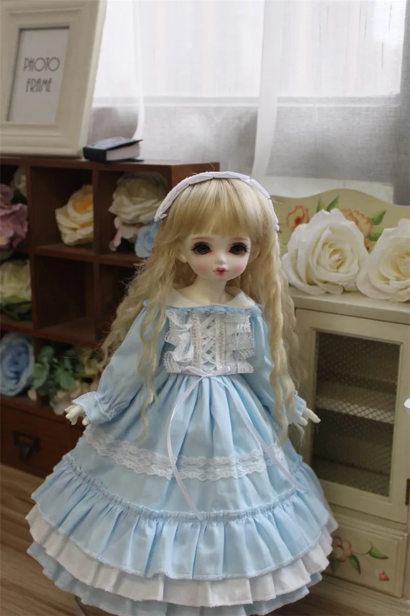 

BJD Кукла одежда подходит для 1/3 1/4 1/6 Blythes Размеры светильник синего цвета в винтажном стиле; Суда, аксессуары для куклы (юбка + головной убор)