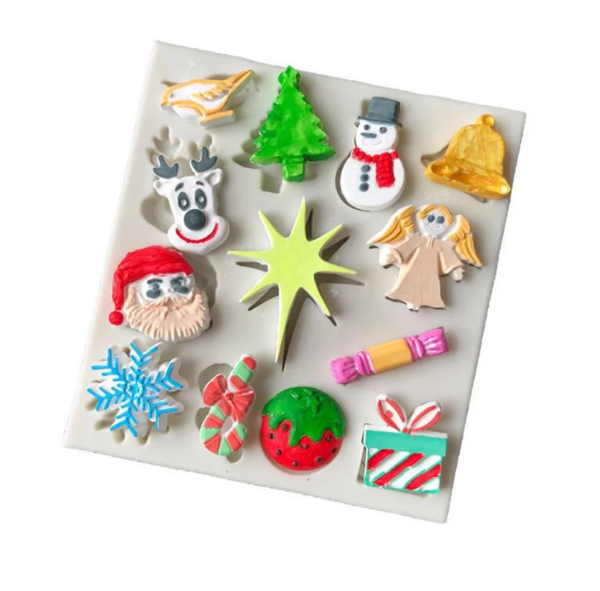 Christmas Series Santa Clau Snowman Elk Shape Silicone Cake Mold Fondant Chocolate Cake Decorating Tools Mold For Kitchen Baking