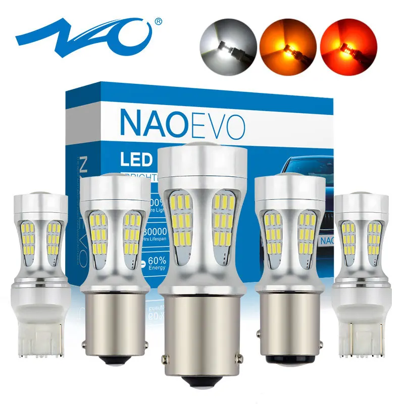 NAO T20 7443 P21W LED P21 5W PY21W 12V 1156 BA15S Car DHO Light 1157 BAY15D Auto Bulb W21/5W 7440 T25 W21W BAU15S Running Lamp