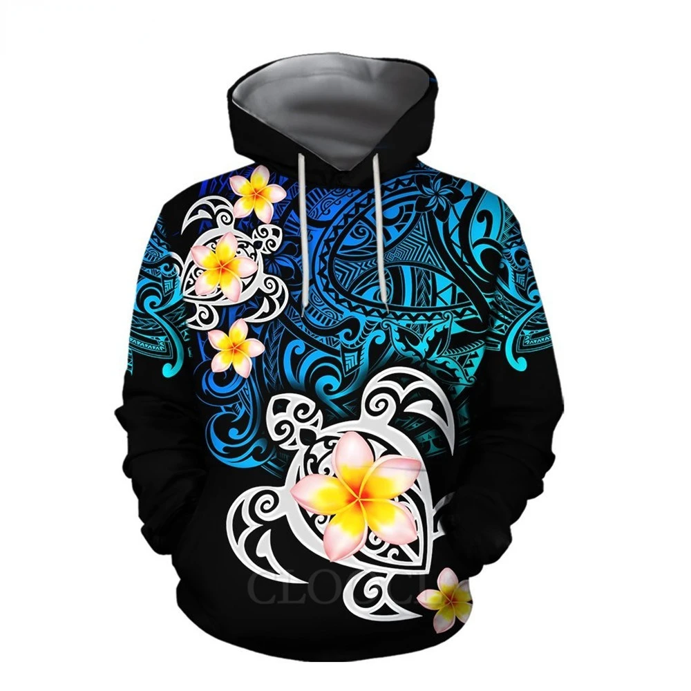 

HX Fashion Hoodies 3D Graphic Polynesian Tribal Floral Pattern Hoodie Polyester Sportswear Harajuku Men Clothing