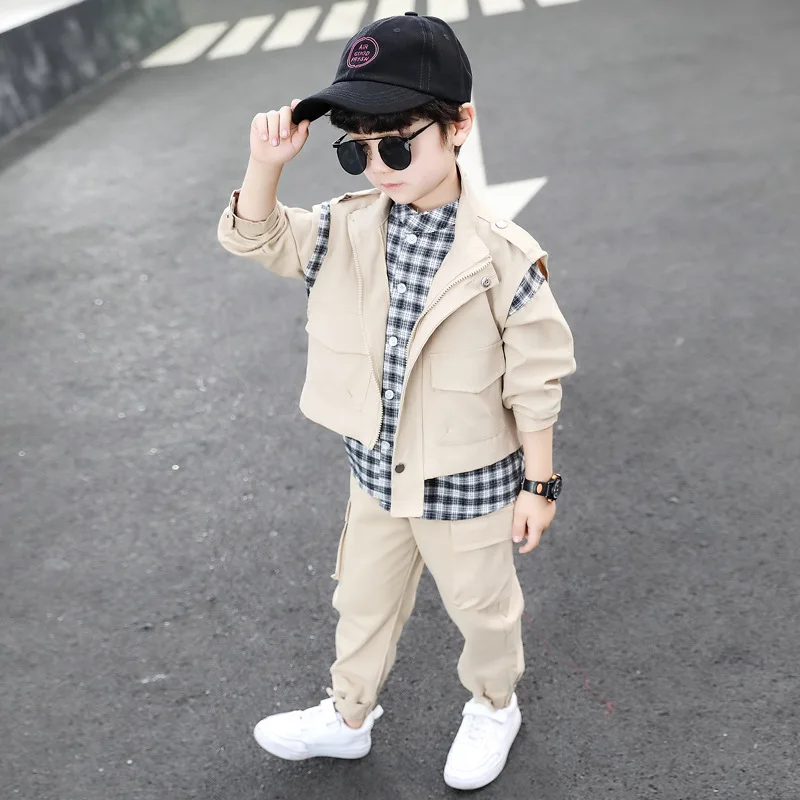 Loose Spring Autumn Children\'s Clothes Set Boys Vest +Blouse + Pants 3pcs/Set Kids Costume Teenage Girl Clothing High Quality