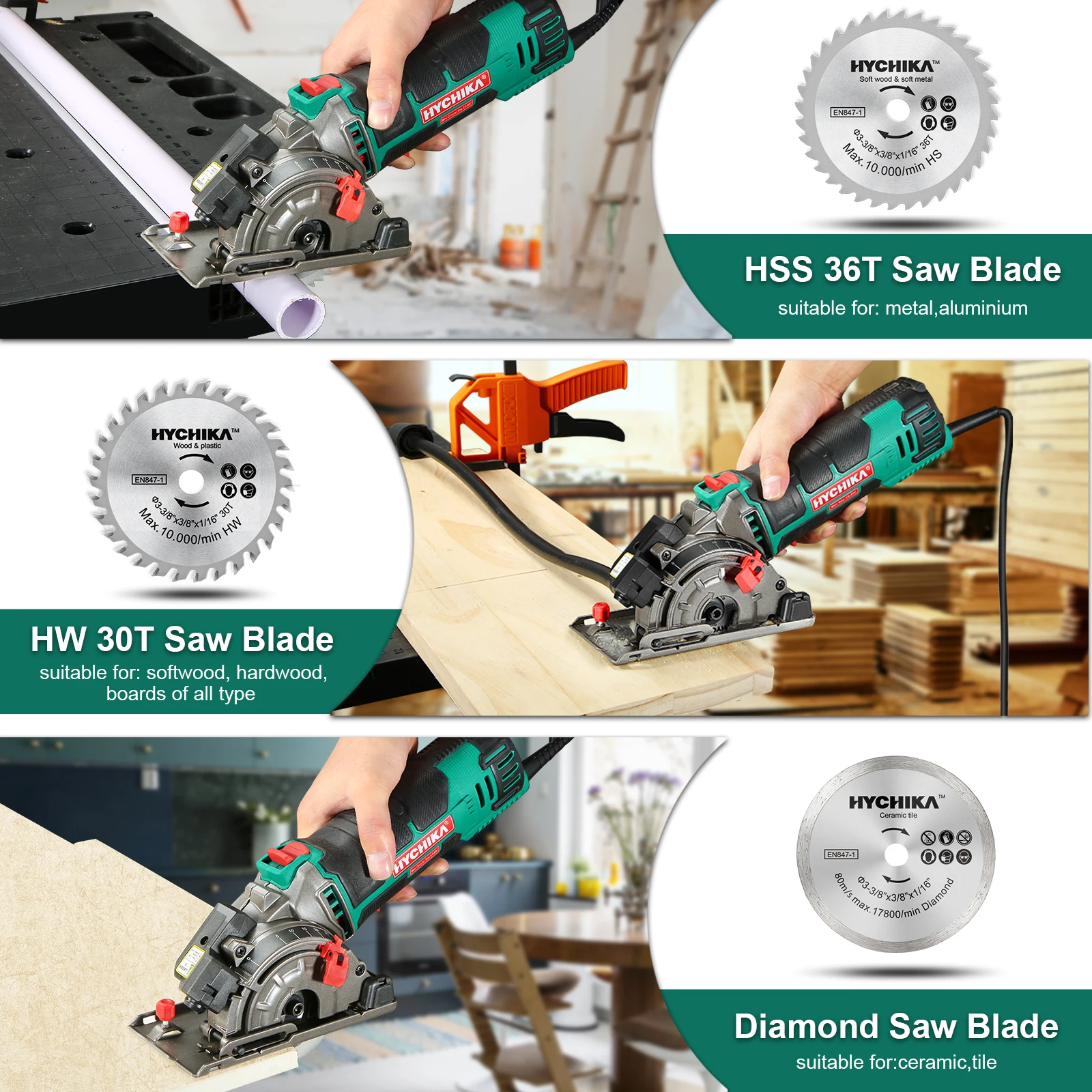 HYCHIKA 500W Electric Mini Circular Saw With Laser 120V 220V Multifunctional Electric Saw DIY Power Tool For Cut Wood,PVC tube