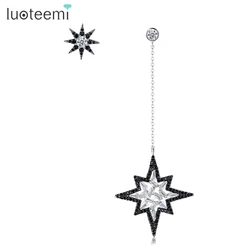 LUOTEEMI Delicate Asymmetric Personality Black Zircon Moon Star Long Chain Earrings for Women Gothic Girl Party Accessories