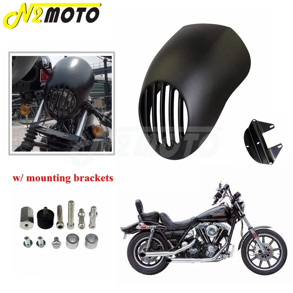 Motorcycle Head Light Mask Headlight Fairing Prison Grill Cover Front Cowl Fork Mount For Harley Sportster Dyna XL 883 1200 FXD