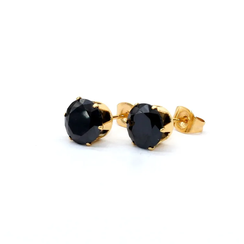 Edelstahl mit AAA-runden, schwarzen Zirkonia-Steinen, Ohrringe für Damen und Herren, vergoldet, hypoallergen, hochwertiger Schmuck. – Detail 7