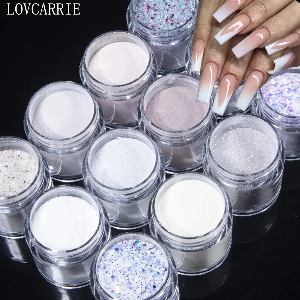 LOVCARRIE Acryl Pulver Weiß Beige Klare Farben Nagel Tauch Pulver Polymer Pigment 10ML Maniküre Acryl Glitter für Nägel Kunst