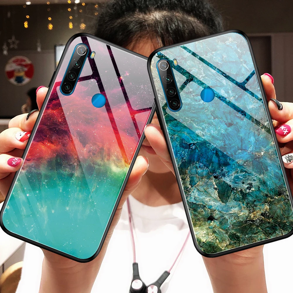 For Xiaomi Redmi Note 8T Case Luxury Marble Grain Gradient Hard Tempered Glass Protective Back Cover Case for xiaomi redminote8t