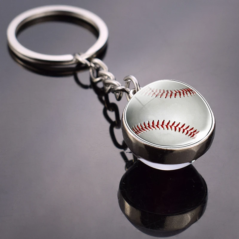 Baseball Keychain Baseball Stuff Glass Ball Key Chain Pendant Gift for Baseball Lovers Keyring Sports Ball Keychains Accessories