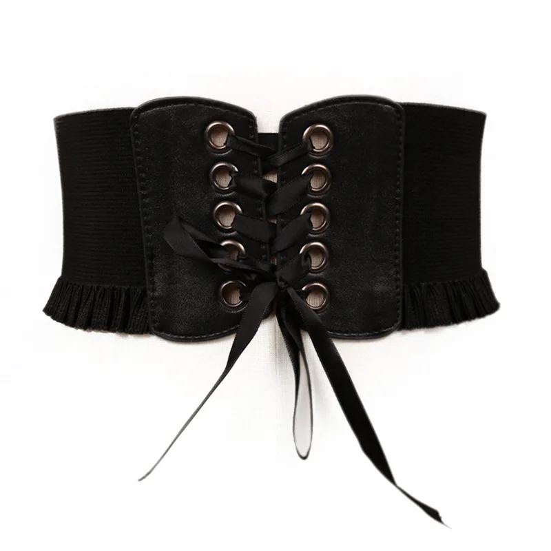 2022 Fashion Women Lady Stretch Buckle Waist Belt Wide Elastic Corset Waistband Corset Around Cinch PU Leather Tie Bowknot