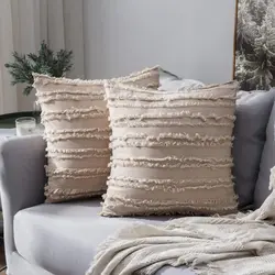 Boho Throw Pillow Covers Decorative Tassel Macrame Pillow Case Stripe Jacquard Cushion Cover for Sofa Bed Living Room Home Decor