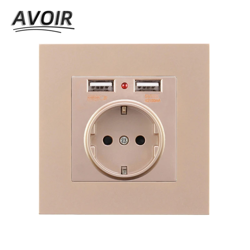 

Avoir Dual USB Charge Port DE EU Standard Power Wall Socket Europe Russia Plastic Panel Electrical Outlet Black Gold Silver