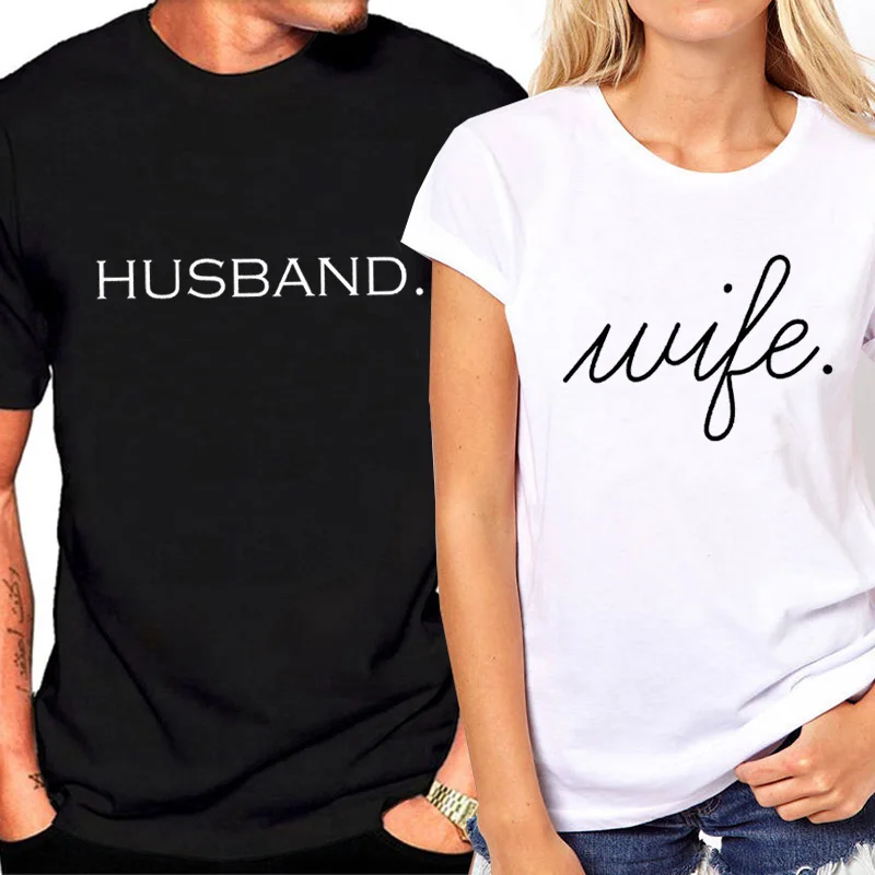 Wedding Letter Print Huaband Wife T Shirts ops 2019 Summer -shirt for Men & Women Couple Lovers Short Sleeve  Shirt