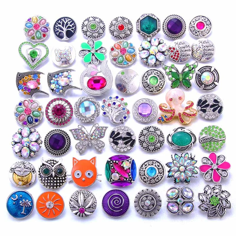 10pcs/lot New 12MM 18mm Snap Jewelry Rhinestone Mini Metal Snap Buttons fit 12mm 18mm Snap Bracelet Bangle Earrings Necklaces