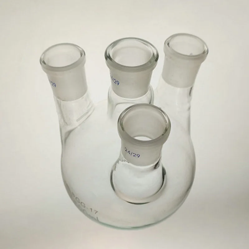 1pcs Round bottom four-mouth glass flask straight four-neck high borosilicate reaction flask lab glassware 100ml to 2000ml