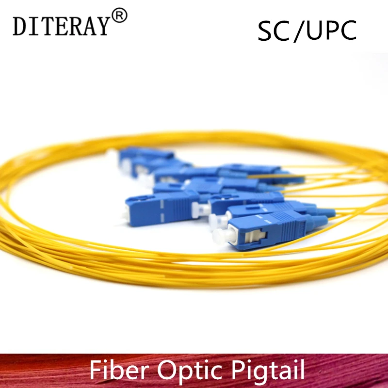 50/pces sc/upc fibra trança simplex 9/125 único modo trança da fibra ótica 0.9mm pvc amarelo