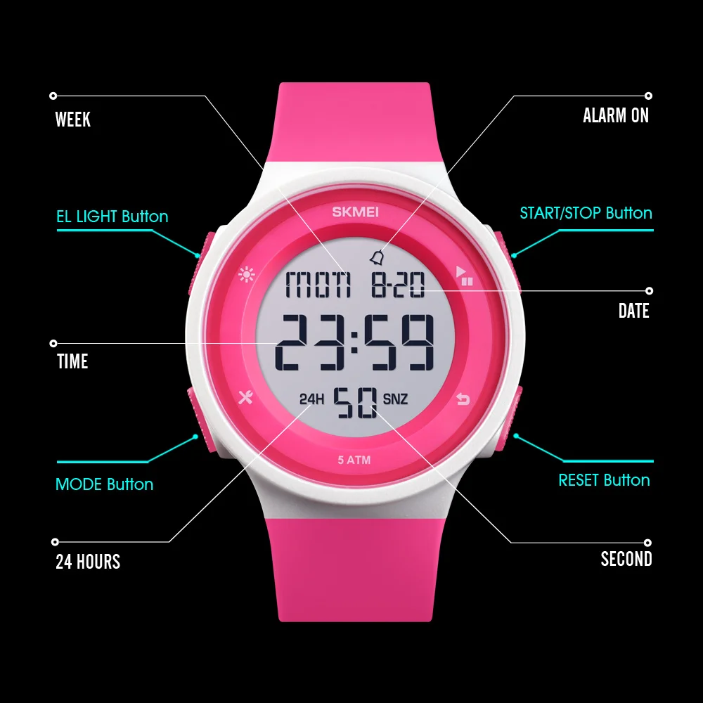 SKMEI Watch Women Outdoor Sports Watches Ladies Fashion Waterproof Electronic LED Digital Watches For Man Women Wristwatch