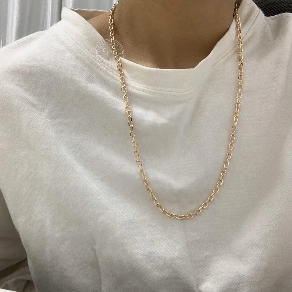 5mm Womens Girls 585 Rose Gold Color Cable Chain Necklaces Fashion Simple Choker Necklace 50/60cm Vintage Jewelry Gifts LCN50