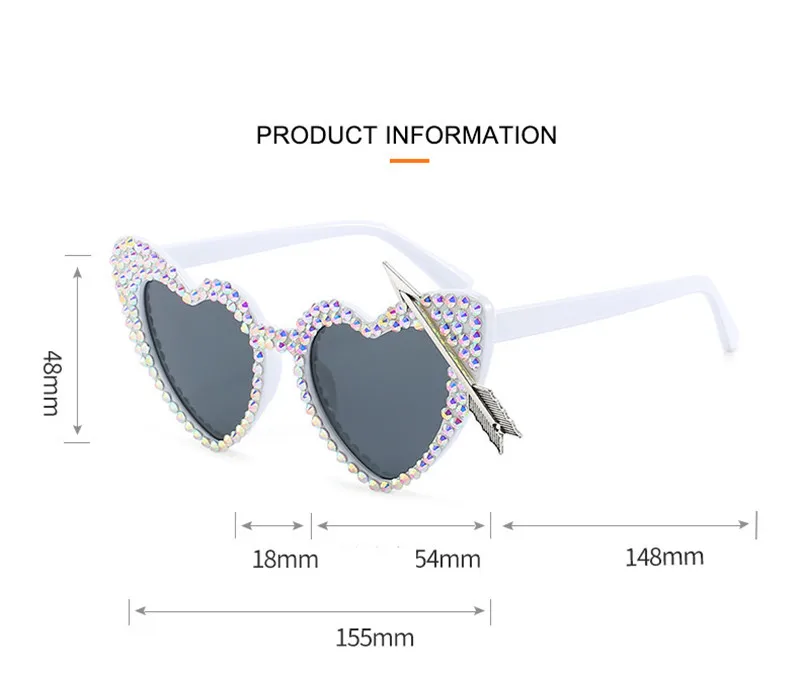 VICKICOCO New Fashion Arrow Heart Sunglasses Women Luxury Colorful Diamond Sun Glasses Female Eyewear Shades Rhinestone Glasses