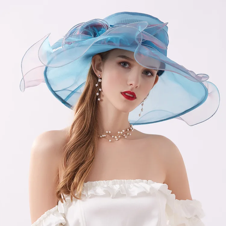 2020 Elegant Ladies Wedding Hat Big Flower Fashion Colorful Organza Bridal Hat Adjustable Cap Chapeau Femme Mariage