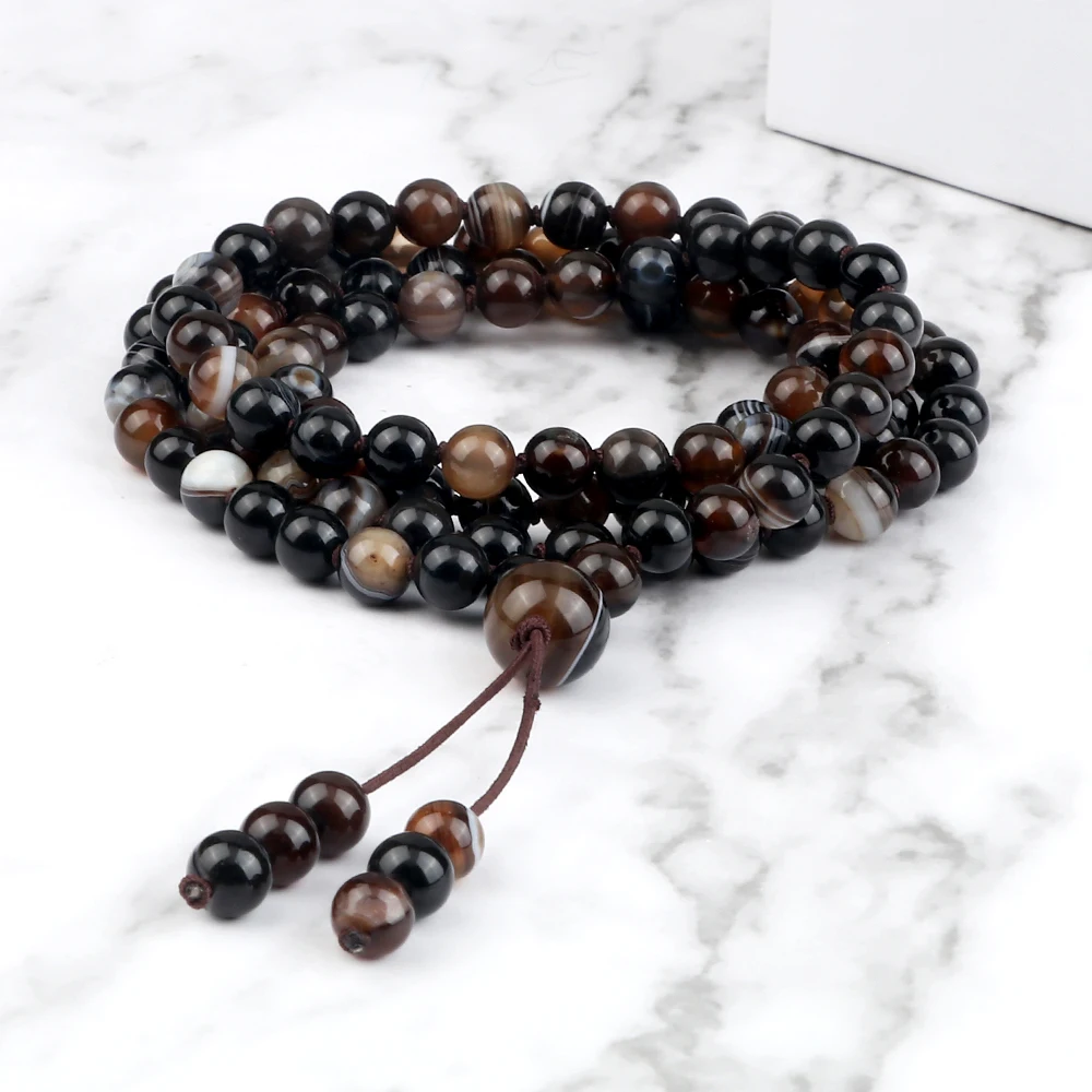 Fashion Agates Knotted Beaded Necklace Natural Stone Bohemian Jewelry 108 Mala Beads Women Men Yoga Meditation Wrap Bracelets