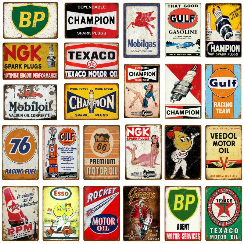 Vintage Motor Oil Gasoline Tin Sign Poster Retro Bar Pub Garage Decor Gas Station Decorative Wall Sign Plaque Decoration