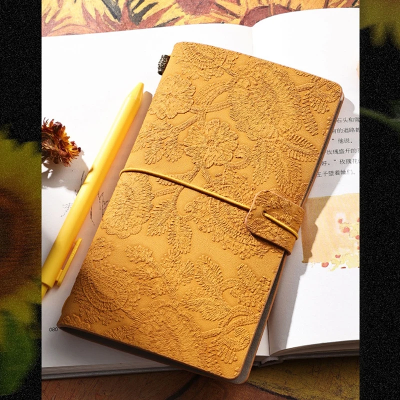 Retro Portable Notepad Vintage Travel Notebook PU Leather Notepad Embossed Craft for Men Women
