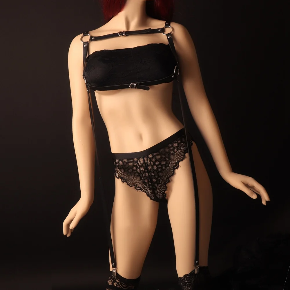 

Sexy Hollow Bra Lingerie Fetish Leather Wrap Neck Gentlewoman Garter Belt Bondage Body Harness Fashin Costume Festival Rave