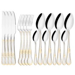 16/4pcs New Silver Flatwre Luxury 304 Stainless Steel Dinnerware Set Mirror Polishing Tableware Set Dinner Knife Fork Spoon Set