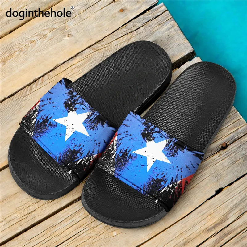 Doginthehole Home Slippers For Women Men Puerto Rico Flag 2021 New Fashion Slip On Slipper Eagle Graffiti Female Beach Sandals