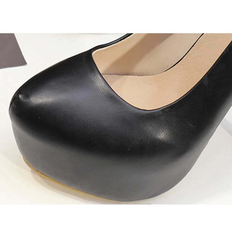 Big Size 35-47 Soft Leather Sexy Platform Women Pumps 14CM Super High Heel Round Toe Shallow Lady Office Shoes Party Black White