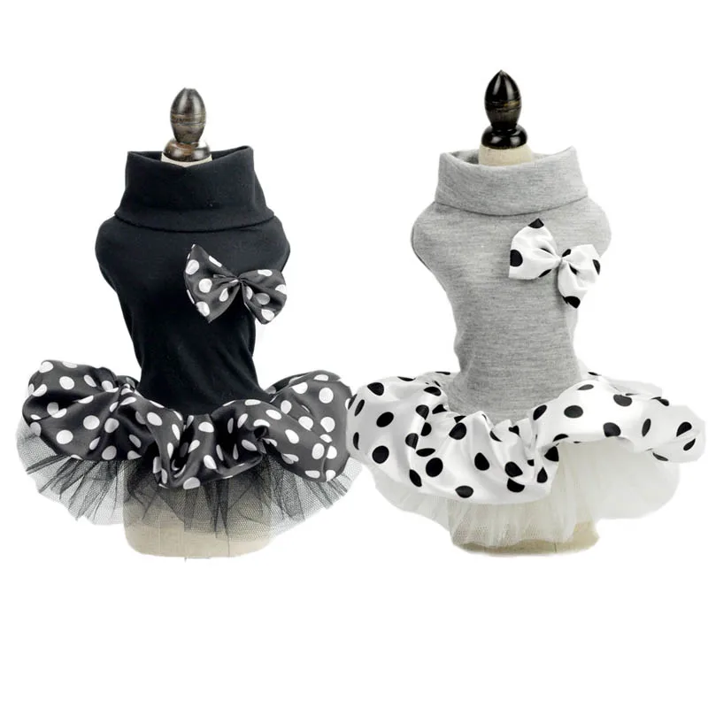 White/Black Dot Princess Dress Pet Clothing Dogs Bowknot for Dog Clothes Small Costume Skirt Cute Yorks Summer Girl Collar Perro