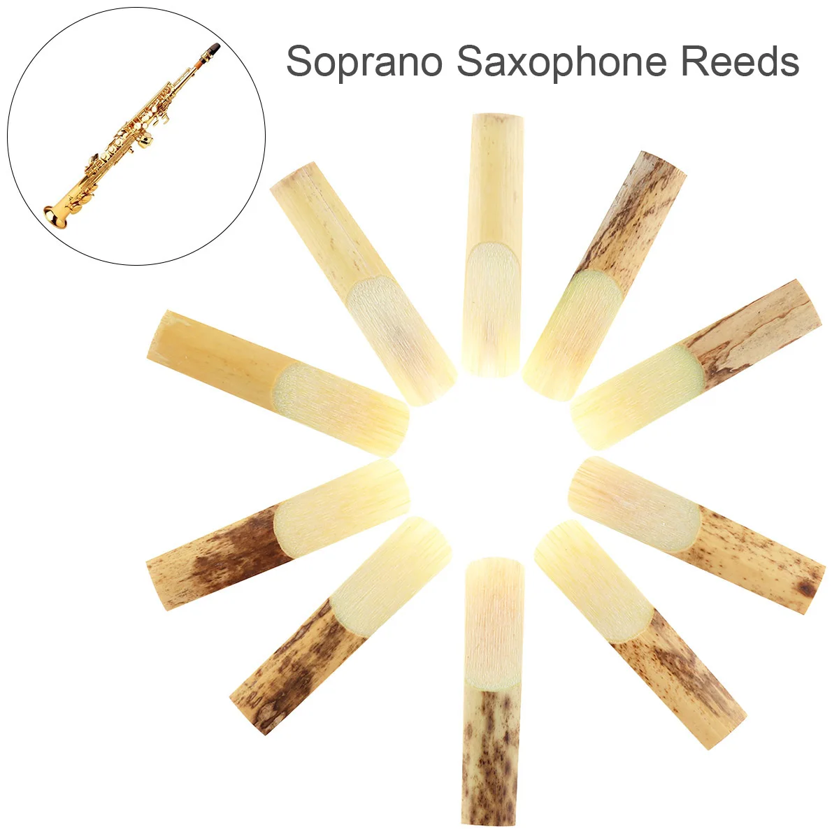 

Saxophone Reed 10pcs High Grade Soprano bB Saxophone Sax Bamboo Wood Reeds 2-1/2 Strength 2.5 for Soprano Saxophone Accessories