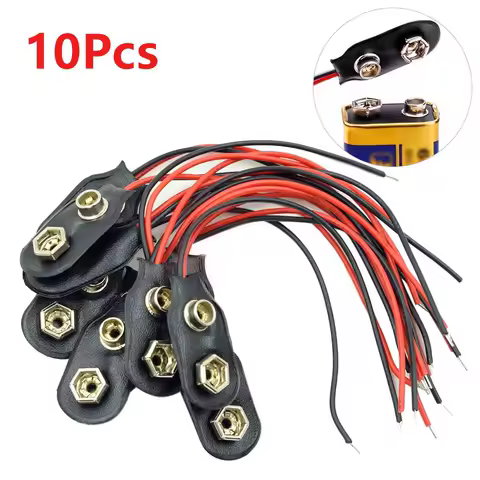 1/5/10PCS I Type 9V Clip-on Battery Connector Leather Shell Black Red Wired Battery Clip Connector Battery Holder For Arduino