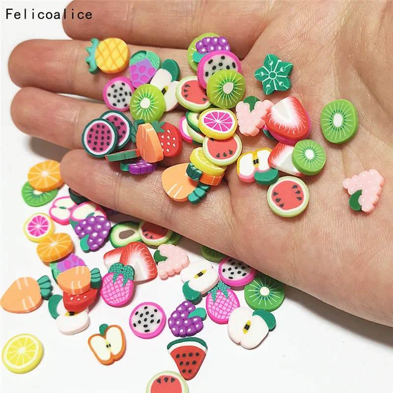 500g 10mm Polymer Clay Fruit Slices Apple/Watermelon/Kiwi for DIY Crafts Plastic Klei Mud Particles Filler