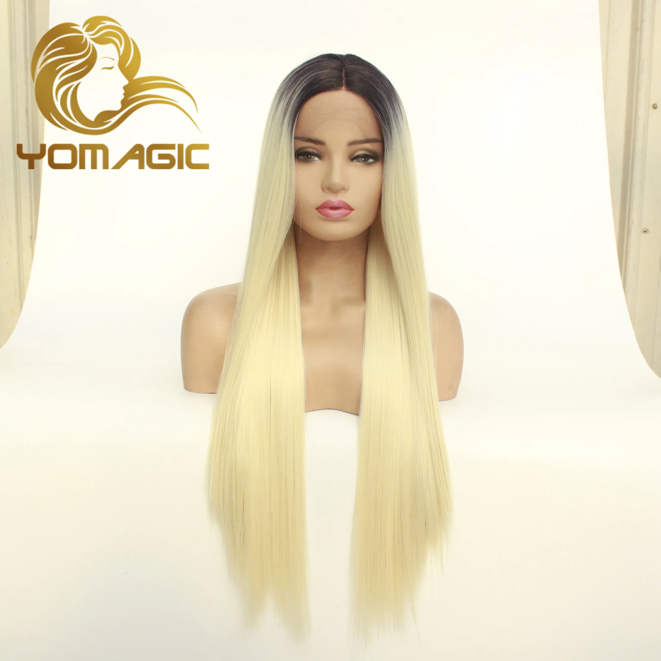 Yomagic Ombre Honey Blonde Synthetic 13X3 Lace Front Wigs With Baby Hair Straight Pre Plucked Heat Resistant Lace Wigs For Women