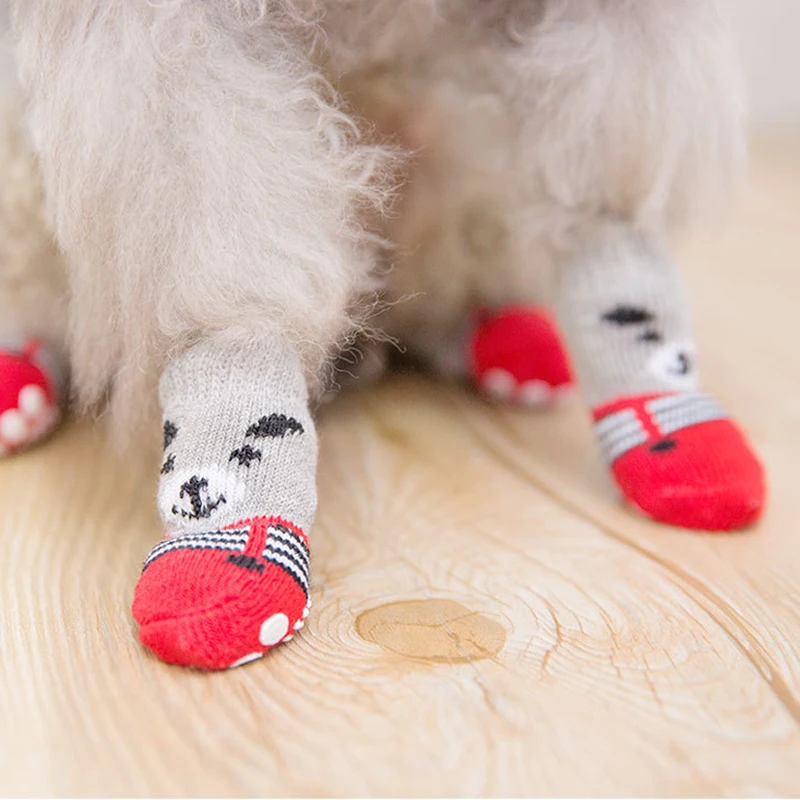 4pcs/Set Printed Pet Dog Socks High Elasticity Small Big Puppy Chihuahua Thick Paw Protector Winter Warm Booties Pet Accessories