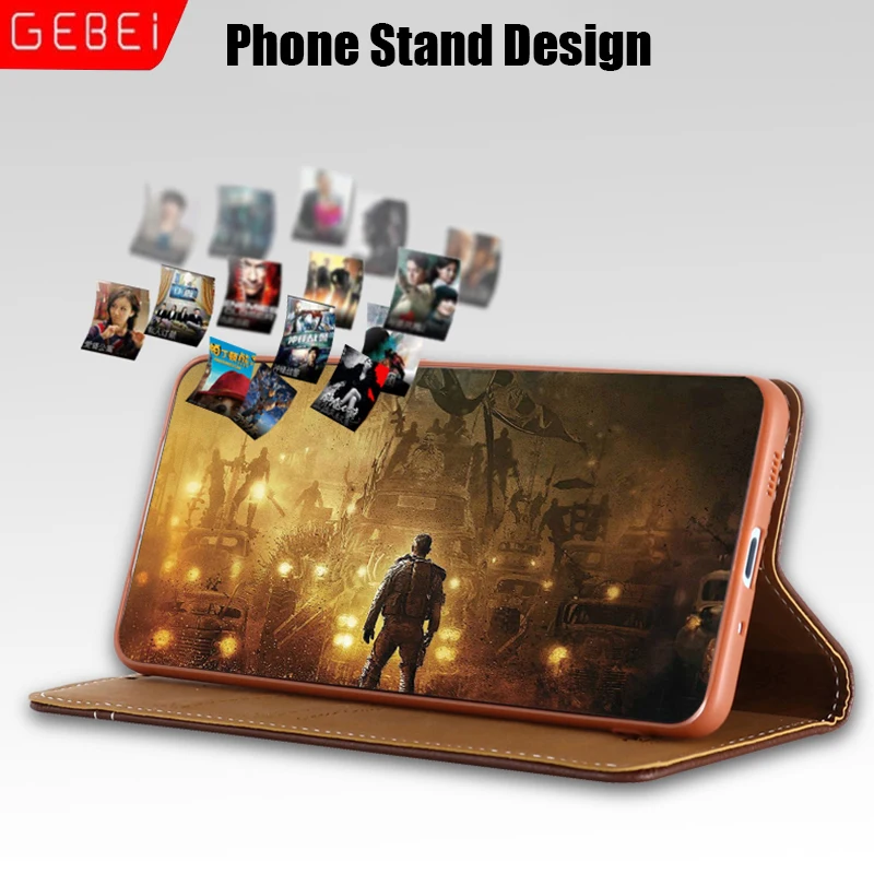 GEBEI Genuine Leather Flip Magnet Close Design Stand Case Cover For Samsung Galaxy S24 S23 S22 Ultra S8 S9 S10 S20 Plus