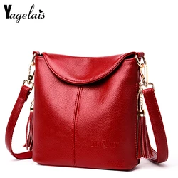 Women Messenger Bags Tassel Portable Genuine Leather Crossbody Bag Female Fashion Shoulder Bags For Women Clutch Small Handbags